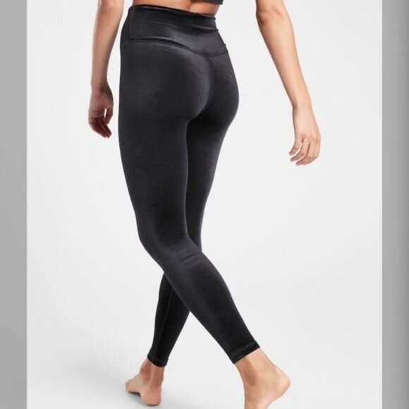 Athleta Pants - Athleta Black Elevation Velvet Tights Skinny Pants Leggings Size L